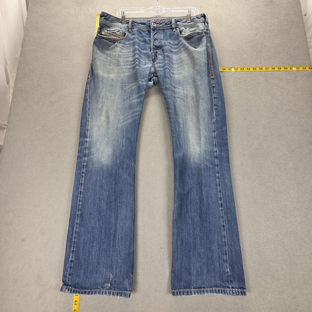 Diesel Jeans Mens 34x32 Blue Zatiny Regular Bootcut Distressed Button Fly 008XR